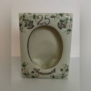 Vintage Lefton China 25th Anniversary 5x3.75" Photo Frame Handpainted  #1193